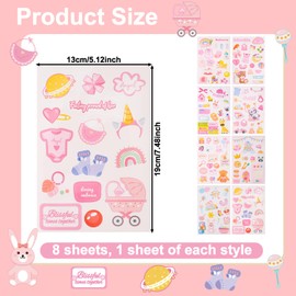 8 Sheets Baby Girl Scrapbook Stickers, Adorable Newborn Toddler Stickers Pregnancy Planner Decors Baby Shower Decal for Scrapbooking Planning Book Paper Supplies