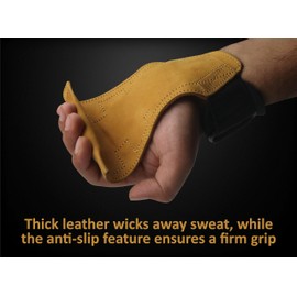 BODY MUSCLES Leather Weightlifting Grips - Double Layer Leather Weight Lifting Grips for Powerlifting - Neoprene Padded Weight Lifting wrist Straps Gym with Metal Hooks - Deadlift Straps