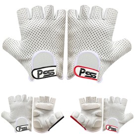 Prime Leather New Ultimate Superior And Comfortable Mens half finger real soft leather ruber padded cycle fashion driving gloves 306 (306-White/Black, M)