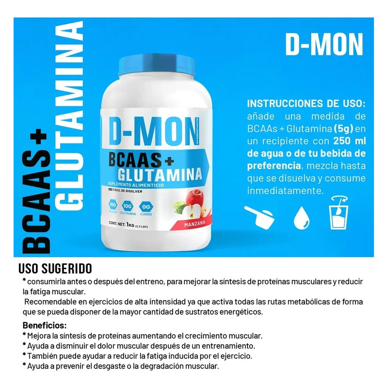 Aminoácidos Bcaas Glutamina D-mon 1kg Varios Sabores