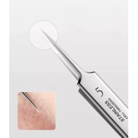 블랙헤드핀셋 제거 짜는 피지기 초날카로움 핀포인트 0.01mm 노즈 확대경 10배 바늘 [블랙헤드 제거 굽은 갈고리 + 10배 초미세] Blackhead Remover Tweezers, Acne Fine Point 0.01mm Nose Magnifier 10x Needle [Blackhead Removal Curved Hook + 10x Ultra-fine]