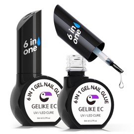 Gelike EC Gel Glue UV - 6 in 1 Strong Adhesive for Press on Nails, Acrylic Tips, Base Coat Free, 2PCS