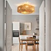 Bewishing 20'' Boho Gold-Colored Rattan Fandelier with Light & Remote