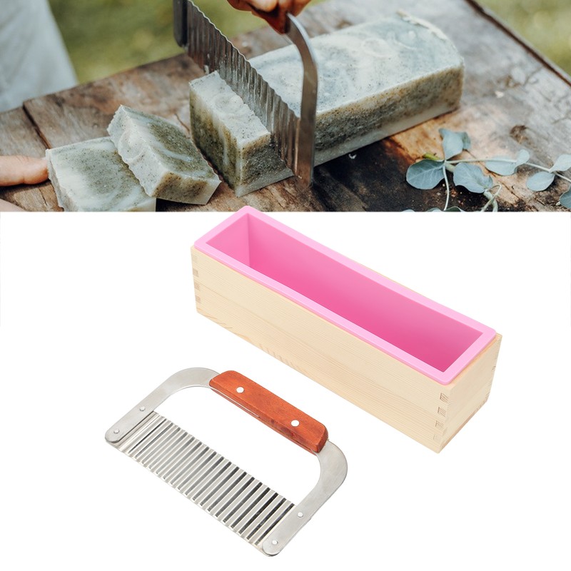 Wooden Loaf Soap Cutter Mold with 1 Pc Silicone Mold