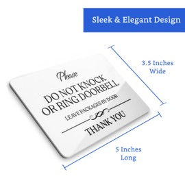 Do Not Knock or Ring Doorbell Sign (White Acrylic 5 x 3.5 in) - Please Do Not Ring Doorbell Sign - No Knocking Door - No Soliciting for House Door