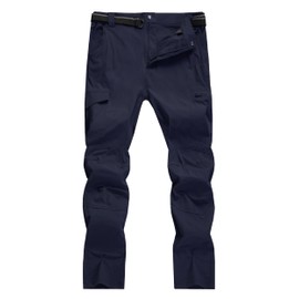 Men's Cargo Work Hiking Pants Lightweight Water Resistant Quick Dry Fishing Travel Camping Outdoor Breathable Multi Pockets Navy S
