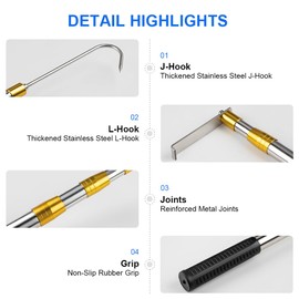 SKYJDM Cargo Grabber Pickup Truck Bed Cargo Retriever 6 FT Grabber Reach Tool Multi-Use Telescoping Pull Pole with 2 Hooks Heavy Duty Truck Accessories (Gold)