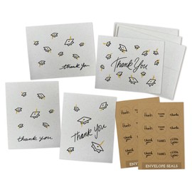 Gold Tasseled Grad Caps in the Air Graduation Thank You Cards 2024 - Assorted Set of 24 Note Cards with Envelopes & Sticker Seals - Grad Party Thank You Cards