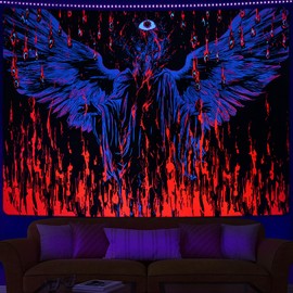 Uspring Blacklight Trippy Tapestry Blood Gothic Tapestries UV Mystic Eyes Tapestry Devil Wings Wall Tapestry Psychedelic Spooky Tapestry Wall Hanging, Black Light Decor (36.02 x 48.03 inches)