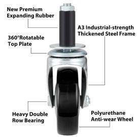Finnhomy 4 Inch Prep Table Cater Wheels Set of 4 Heavy Duty Expanding Stem Casters Fit 7/8", 1", 1-1/2" and 1-5/8" Tube Leg for Stainless Steel Furniture Legs, Worktable, Commercial Kitchen Workbench