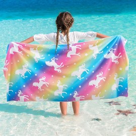 LYBH-HJY Toalla De Playa para Niños Rainbow Unicorn,Toalla De Microfibra,Toalla De Playa Fina Superabsorbente Y De Secado Rápido,Regalo Perfecto para Viajes,Camping,Vacaciones