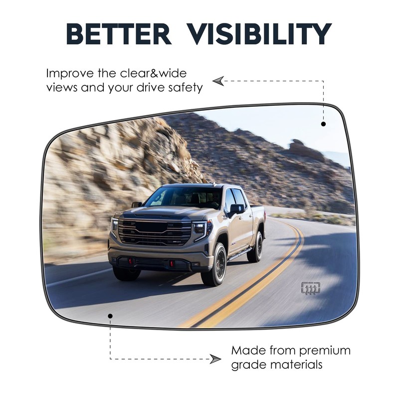 Driver Left Side View Heated Mirror Glass with Backing Plate