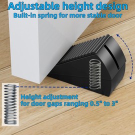 4 Pack Heavy Duty Door Stoppers, Strongest Large Adjustable Spring Doorstop, 3 Inches High Tall Door Stops for Bottom of Doors, Stainless Steel Black Rubber Door Wedge for Any Heavy Doors