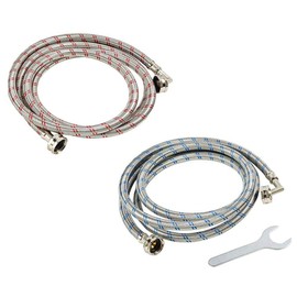 Washing Machine Hoses (10FT) - Universal Fit - (2 Pack) 90 Degree Braided Stainless Steel Water Supply Line - Burst Proof - Includes Wrench for Easy Installation