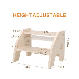 NMEO Toddler Step Stool Wooden - Height-Adjustable Kids 2 Step Stool Ladder for Bathroom Sink Toilet Potty Training Kitchen Bedroom