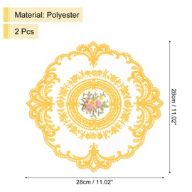 sourcing map 2Pcs Retro Lace Placemats, French Crochet Doilies Round Embroidered Hollow Cup Vase Table Mat for Dining Table Kitchen Party 11.02x11.02inch, Yellow