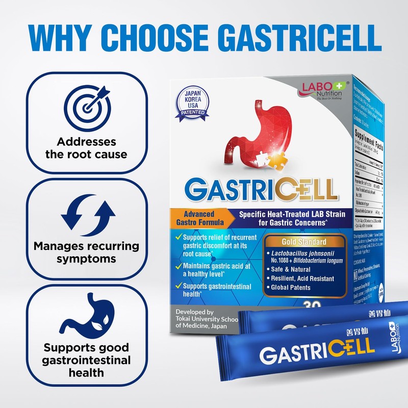 LABO Nutrition GASTRICELL - Acid Reflux, Heartburn, Recurring Gastric Discomfort,