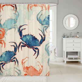 Erosebridal Crab Coastal Shower Curtain 72" Wx72 L,Teal Blue Red Crabs Bathroom Shower Curtain for Kids Boys Girls,Ocean Sea Animal Bath Curtain,Cartoon Crabs Sea Beach Waterproof Bathroom Curtains