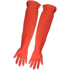 ASOCEA Aquarium Glove Rubber Long Sleeve Household Cleaning Gloves Waterproof Dishwasher Glove for Kitchen Reusable Cleaning Tools for Aquariums 22.8 Inches - 1 Pair Orange