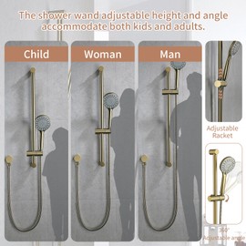 YUESIMATE 5-Function Removable Handheld Showerhead with Hose，Brushed Gold Hand Shower with Slide Bar High Pressure Hand Held Shower with Wall Mount