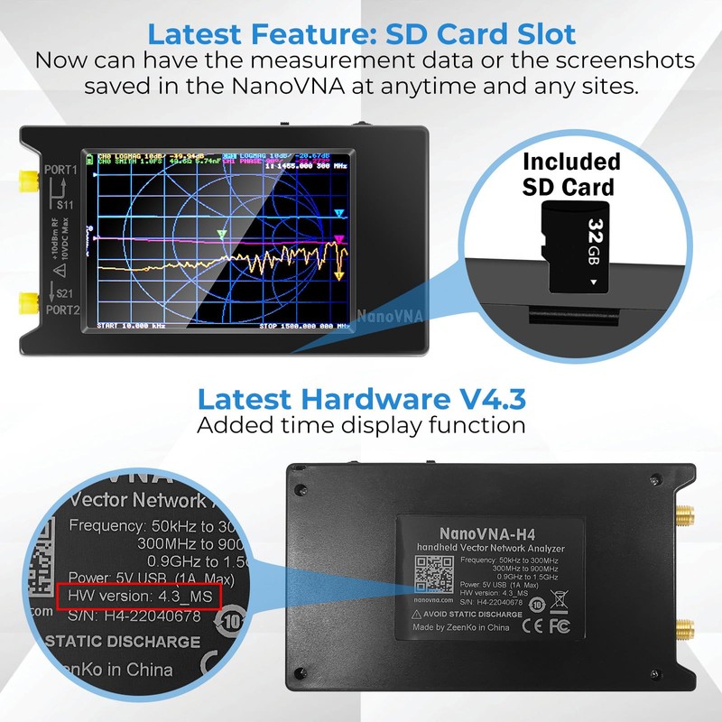AURSINC NanoVNA-H4 Vector Network Analyzer 10KHz-1.5GHz V4.3 4 Inch Nanovna