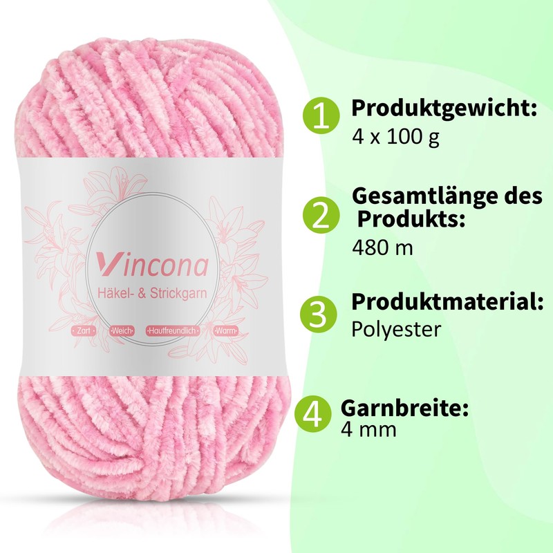 Vincona Chenille Yarn 4 x 100g Super Soft Chunky Yarn