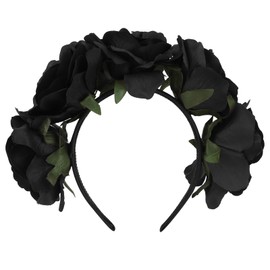 CAVETEE Black Flower Headband for Wkomen & Girls, Rose Flower Crown Rose Hair Wreath with Headband for Women