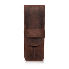 LONDO Two Compartment Genuine Leather Pen Case with Sleeve Cover