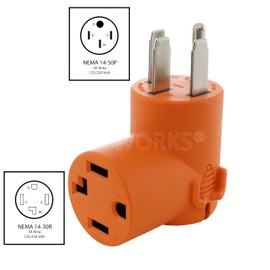 AC WORKS NEMA 14-50P 50Amp 4-Prong Range/ Generator/ EV Plug to 14-30R 4-Prong Dryer Outlet (Compact)