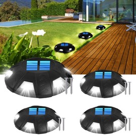 AMKI Solar Deck Lights, Driveway Lights Outdoor 4 Packs, Waterproof LED Step Lights Warning Road Markers Lit All Night Easy to Install for Pathway Garden Ground Walkway Stairs Sidewalk Backyard Dock