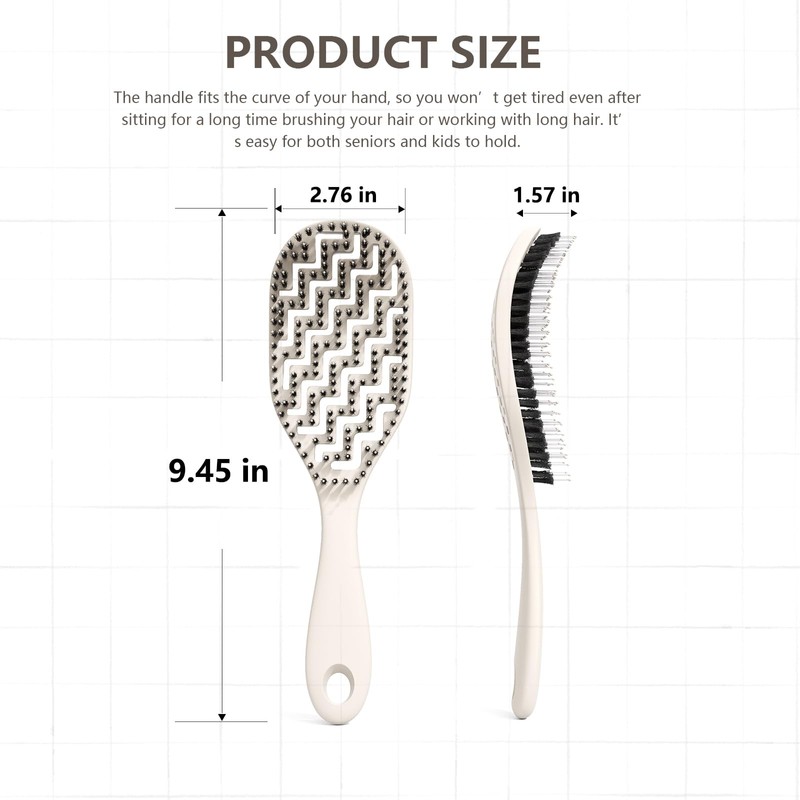 Boar Bristle Hair Brush, Curved Vented Brush for Wet Dry
