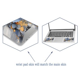 Laptop Skin Sticker Decal Cover, 11.6”12" 13" 13.3" 14" 15" 15.4" 15.6" Laptop Netbook Skin Sticker Cover Art Notebook Protector (2 Wrist Pad Included), Easy to Apply & Removable, Blue Silver Flower