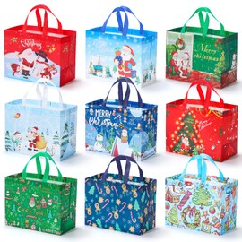 Christmas Gift Bags 36 Pack - Non-Woven Reusable Holiday Gift Bags with Handles, Jumbo Xmas Tote Bags for Christmas Party, Gift Wrapping, New Year Favors & Decorations (12.8x9.8x6.7 Inches)