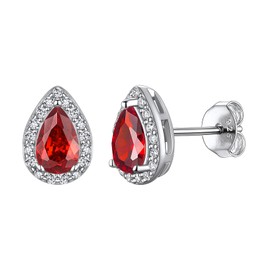 Suplight Crystal Earrings 925 Sterling Silver Birthstone Round Heart Pear Square Cut for Girls Women, Sterling Silver