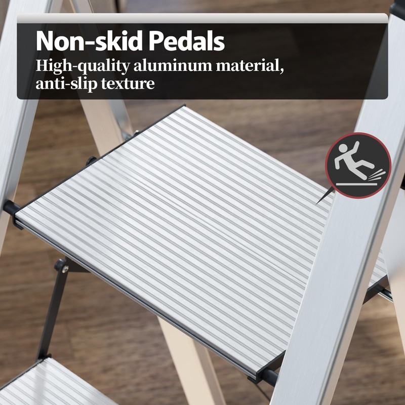 KINGRACK Aluminium 5 Step Ladder, Lightweight Step Stool with Non-Skid