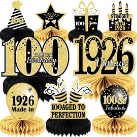 9PCS 100th Birthday Decorations 100th Birthday Centerpieces for Table Decorations 2026 Vintage 1926 Honeycomb Table Topper Back in 1926 100th Birthday Decoration for Men and Woman 100 Years Party