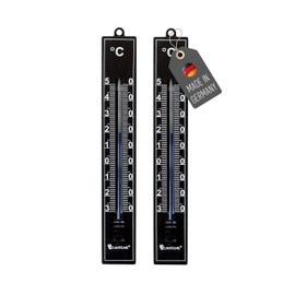 Lantelme Set of 2 Garden Thermometer Set Weatherproof Plastic 18 cm Colour Black Precise Temperature Display Analogue -30 to 50 °C Thermometer Also for Home, Indoor, Garden and Outdoor Use (Black)