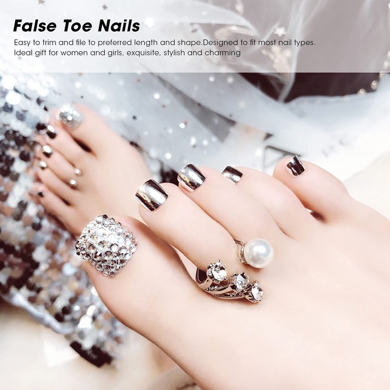 Uñas Postizas con Diamantes de Imitación, Cobertura Completa, 24 Piezas,