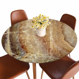 Guxxuil Onyx Marble Round Tablecloths Elastic Edged Realistic Textures Brown Stripes Tablecloths Washable Reusable Tablecloths for Kitchen Picnic Party 40-44 inch