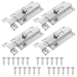 4 Pcs Barrel Bolt Latch, Slide Bolt Latch 4 Inches Slide Latch Lock, Stainless Steel Sliding Lock for Inside Door, Brushed Finish Sliding Bolt Lock, Sliding Bolt Latch with 24 Pcs Screws
