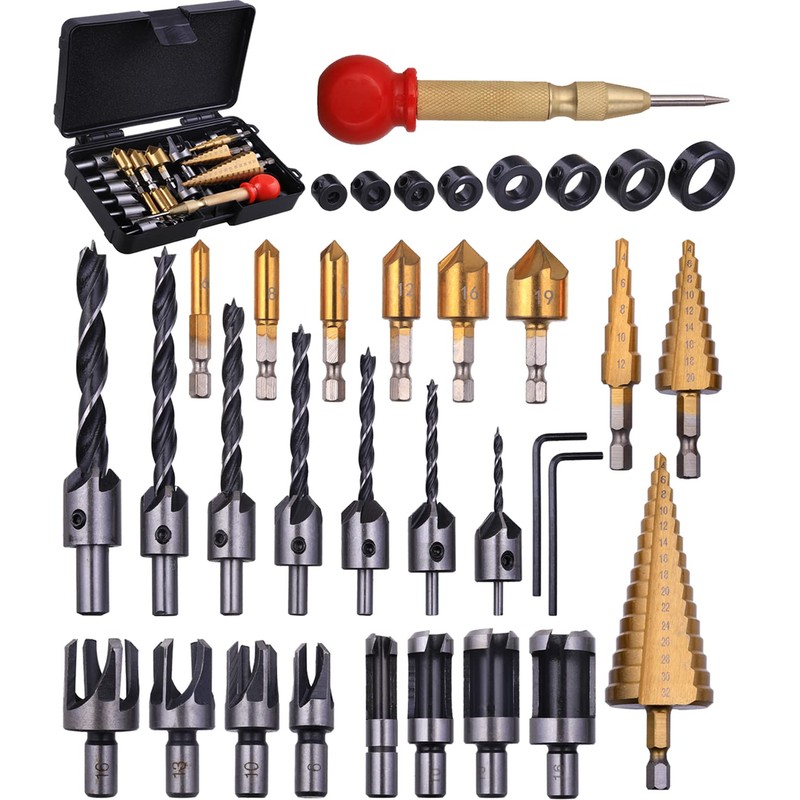 SHITIME 34 Pack Wood Working Chamfer Drilling Tools, 6 Countersink