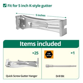 Benfar 25Pack 5 Inch Gutter Hangers with Pre-Inserted Screw Hidden K-Style Aluminum Gutter Brackets Heavy Duty Rain Hangers Rust Resistant for Repairing Sagging BR05