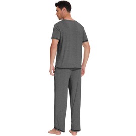 WiWi Mens Viscose from Bamboo Pajama Set Short Sleeve Pajamas Sets with Pants Sleepwear Soft Lightweight S-XXL, Dark Heather Grey, XX-Large