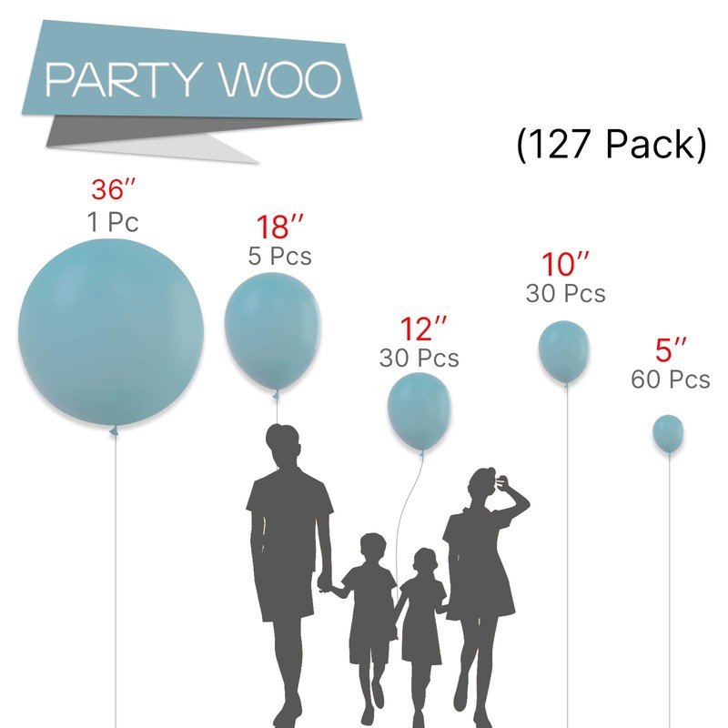 PartyWoo Pale Aqua Balloons Different Sizes 127 pcs,2519