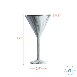 NEWPORT Stemware Collection Premium Vacuum Insulated Stainless Steel Martini Glasses, Lightweight Margarita Glasses, Unbreakable & Drinks Stay Cold, Non-Slip Base, Cocktail Glasses, 8oz, Marble