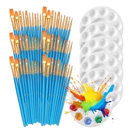 Kunruea 60 Pinceles Para Pintura Acrílico Oleo Acuarela, 6 Palettes