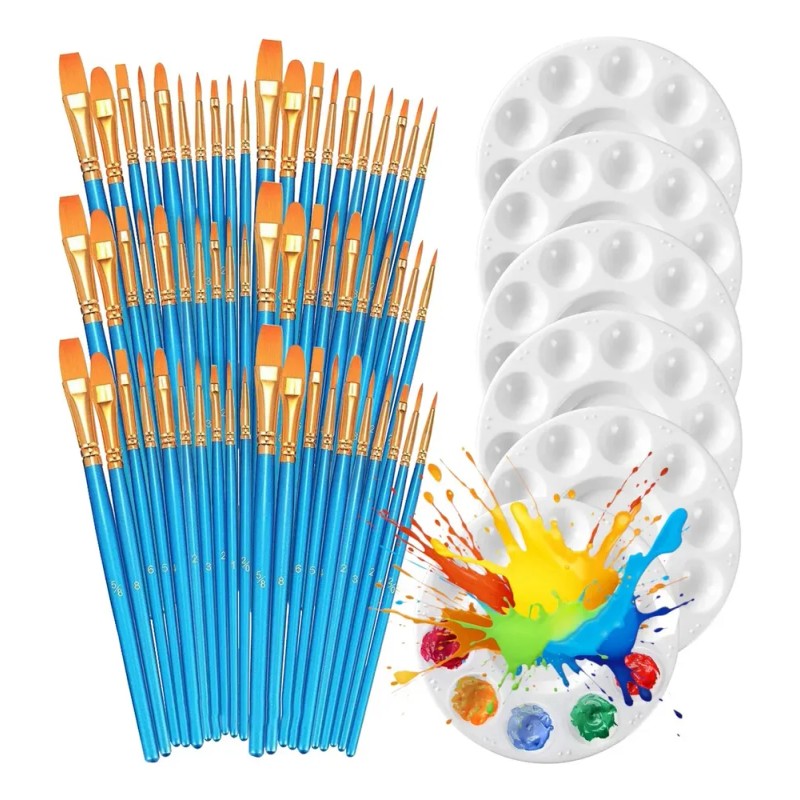 Kunruea 60 Pinceles Para Pintura Acrílico Oleo Acuarela, 6 Palettes
