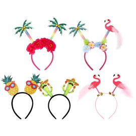 Housoutil 5 Pieces Tropical Headbands Flamingo Palm Tree Pineapple Headpiece Luau Theme Headdress Hawaiian Party Hair Bands Summer Hair Accessories