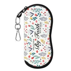 MoKo Glasses Case - [Ultra Lightweight] Woven Sunglasses Bag with Zip for Glasses, Frame, Portable Case Carry Bag for Keys, Pencils, Cards, White & Flower