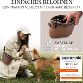 Heimatpfoten® Faux Leather Dog Treat Bag - Dog Bag with One-Hand Magnetic Closure - Dog Treat Bag (Size S - Brown)